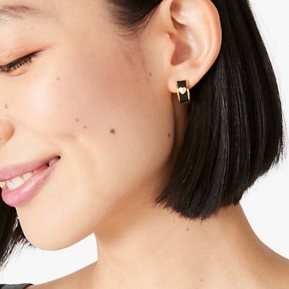 KATE SPADE Black Leather Heartful Huggies - Picture 3 of 5